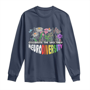 Celebrate The Spectrum Neurodiversity Long Sleeve Shirt Flower Autism Awareness ASD ADHD TS11 Navy Print Your Wear