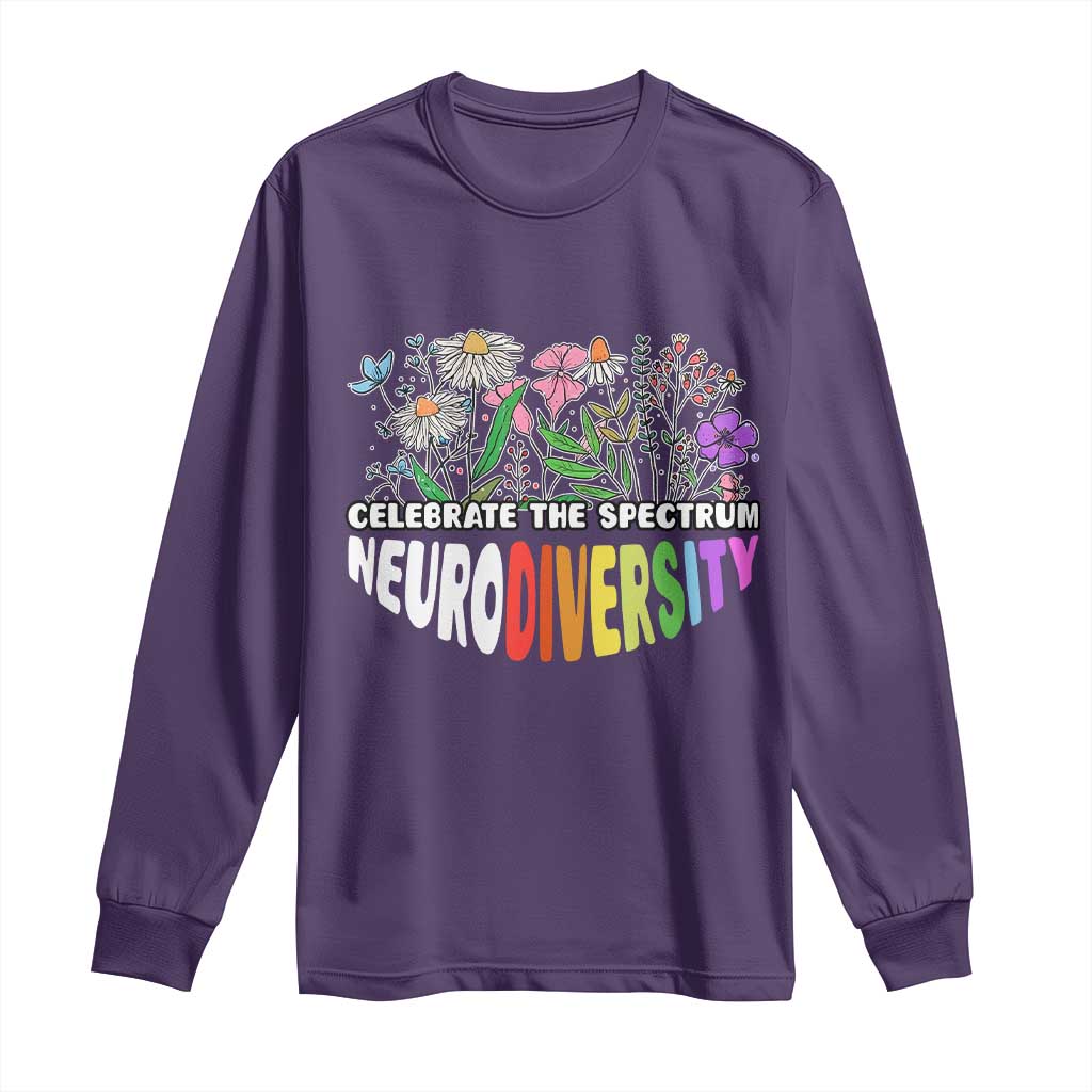 Celebrate The Spectrum Neurodiversity Long Sleeve Shirt Flower Autism Awareness ASD ADHD TS11 Purple Print Your Wear