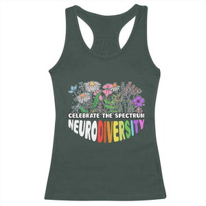 Celebrate The Spectrum Neurodiversity Racerback Tank Top Flower Autism Awareness ASD ADHD TS11 Dark Forest Green Print Your Wear
