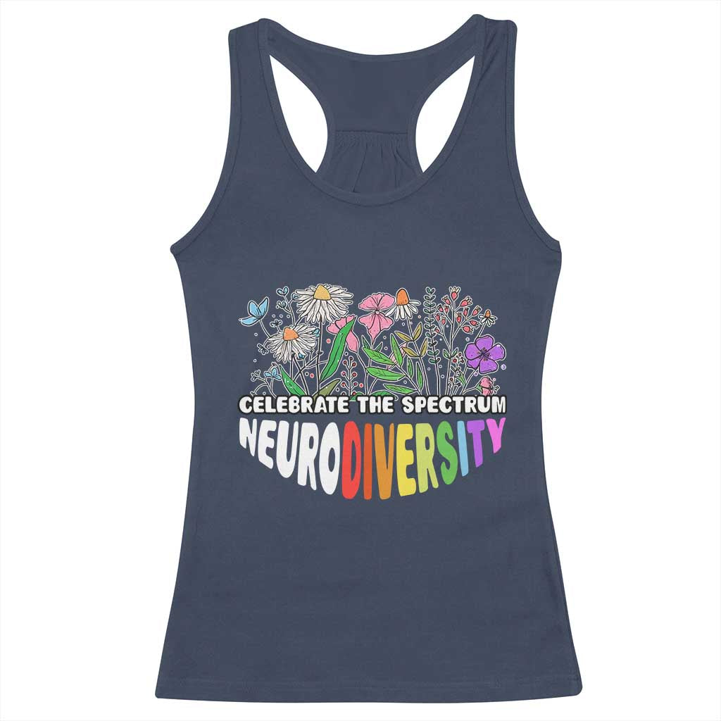 Celebrate The Spectrum Neurodiversity Racerback Tank Top Flower Autism Awareness ASD ADHD TS11 Navy Print Your Wear