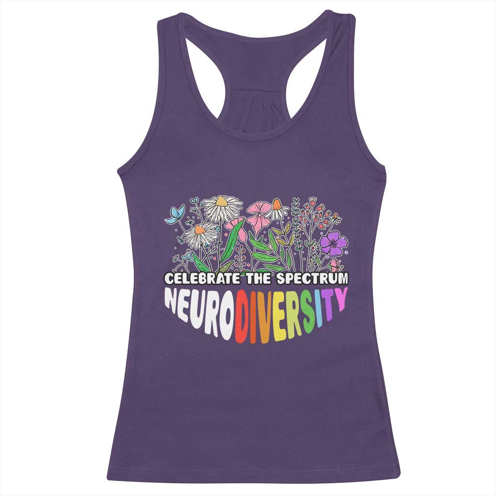 Celebrate The Spectrum Neurodiversity Racerback Tank Top Flower Autism Awareness ASD ADHD TS11 Purple Print Your Wear
