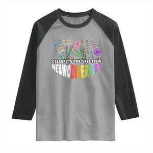 Celebrate The Spectrum Neurodiversity Raglan Shirt Flower Autism Awareness ASD ADHD TS11 Sport Gray Black Print Your Wear