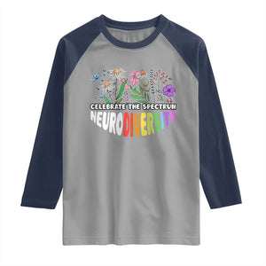 Celebrate The Spectrum Neurodiversity Raglan Shirt Flower Autism Awareness ASD ADHD TS11 Sport Gray Navy Print Your Wear