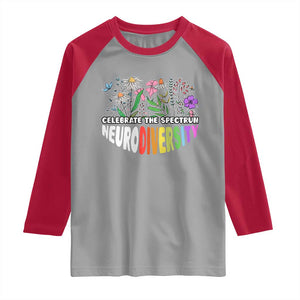 Celebrate The Spectrum Neurodiversity Raglan Shirt Flower Autism Awareness ASD ADHD TS11 Sport Gray Red Print Your Wear