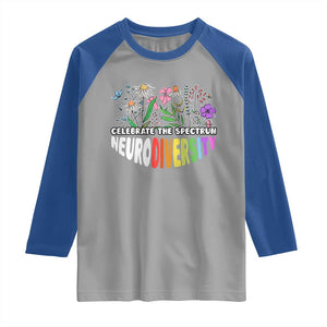 Celebrate The Spectrum Neurodiversity Raglan Shirt Flower Autism Awareness ASD ADHD TS11 Sport Gray Royal Print Your Wear