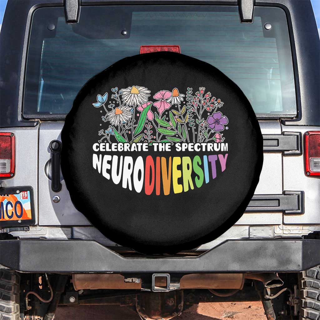 Celebrate The Spectrum Neurodiversity Spare Tire Cover Flower Autism Awareness ASD ADHD TS11 No hole Black Print Your Wear