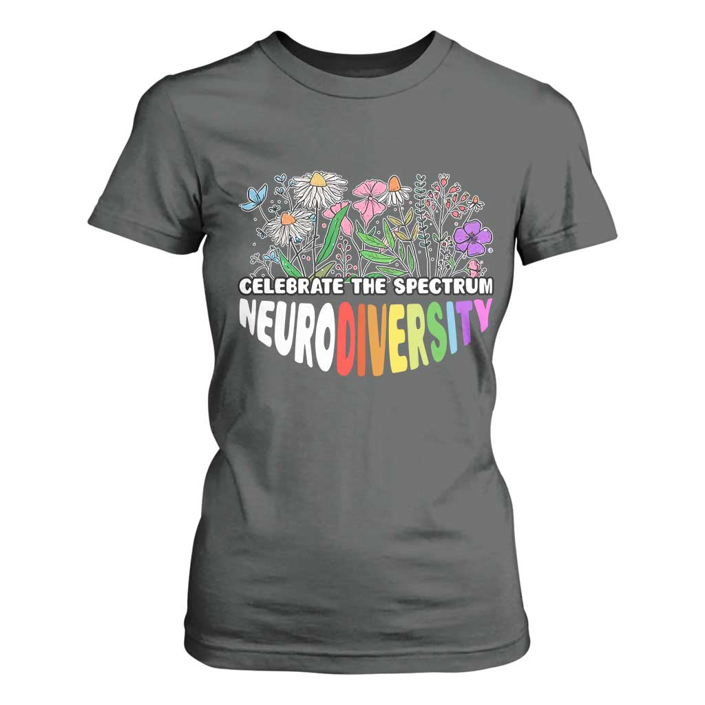 Celebrate The Spectrum Neurodiversity T Shirt For Women Flower Autism Awareness ASD ADHD TS11 Dark Heather Print Your Wear