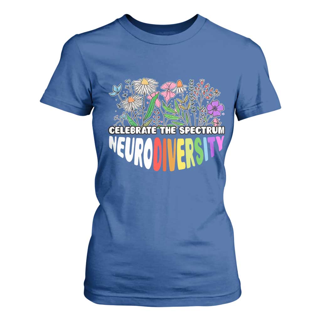 Celebrate The Spectrum Neurodiversity T Shirt For Women Flower Autism Awareness ASD ADHD TS11 Royal Blue Print Your Wear