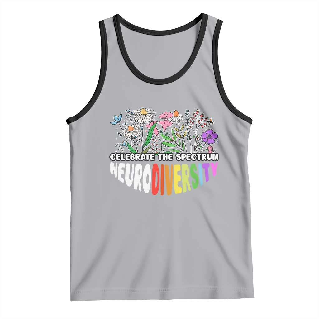 Celebrate The Spectrum Neurodiversity Tank Top Flower Autism Awareness ASD ADHD TS11 Athletic Heather Black Print Your Wear
