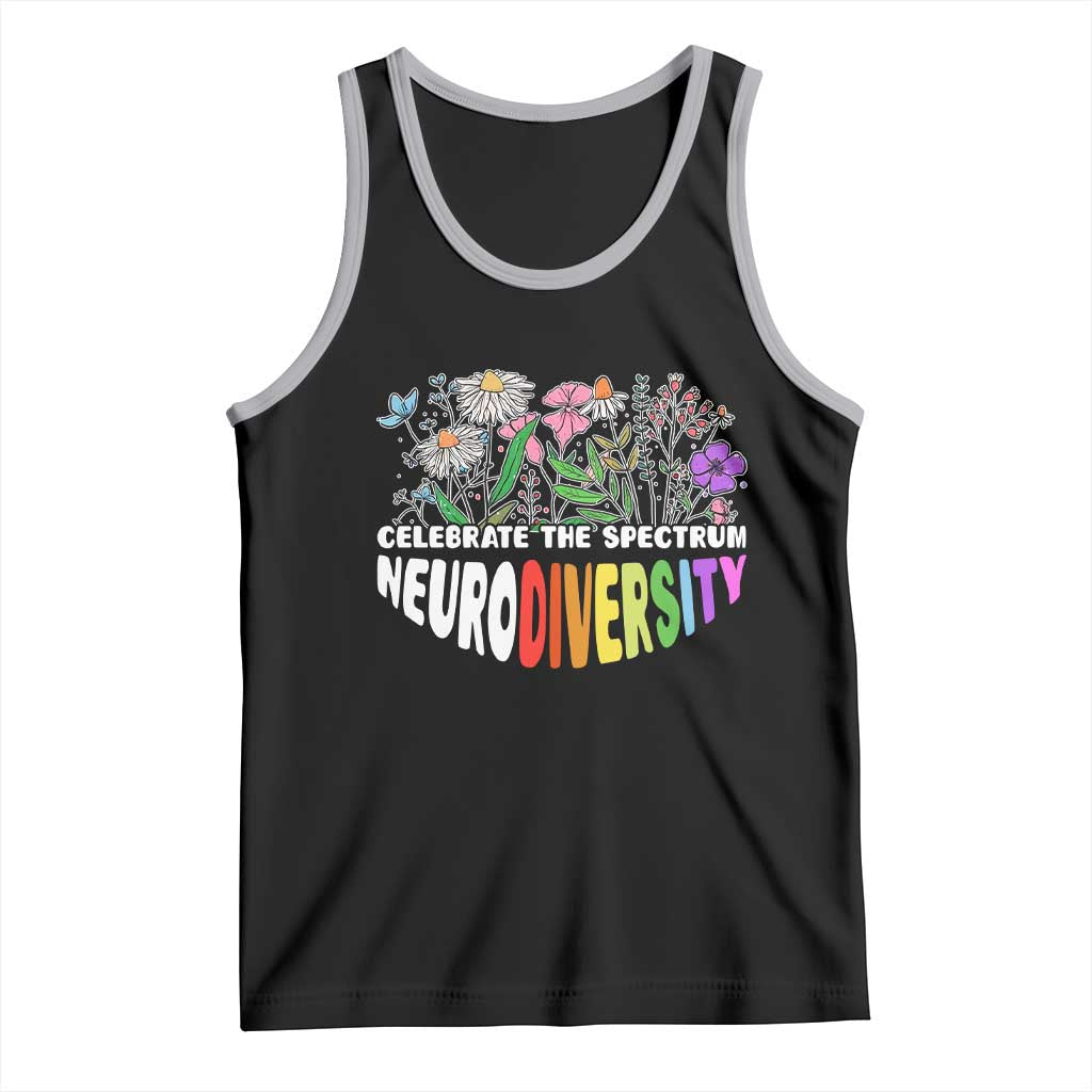 Celebrate The Spectrum Neurodiversity Tank Top Flower Autism Awareness ASD ADHD TS11 Black Athletic Heather Print Your Wear