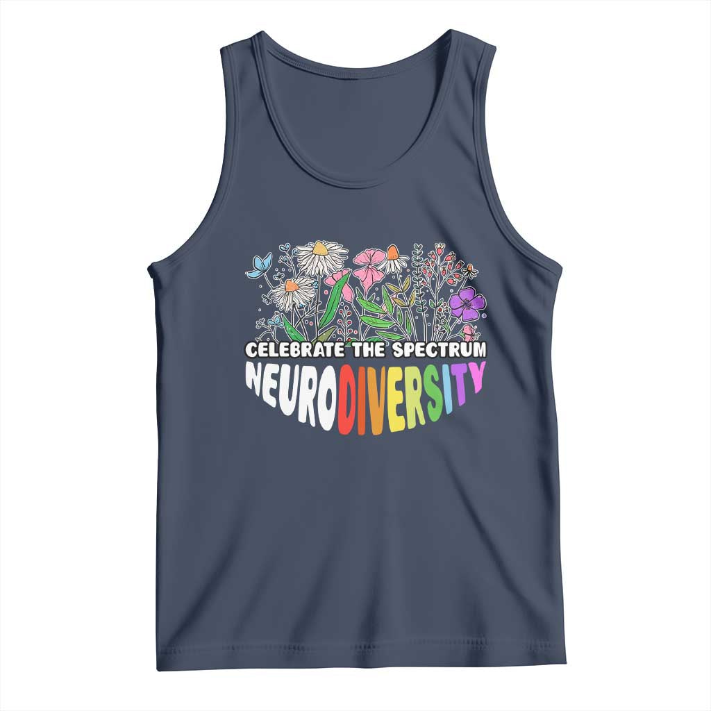 Celebrate The Spectrum Neurodiversity Tank Top Flower Autism Awareness ASD ADHD TS11 Navy Print Your Wear