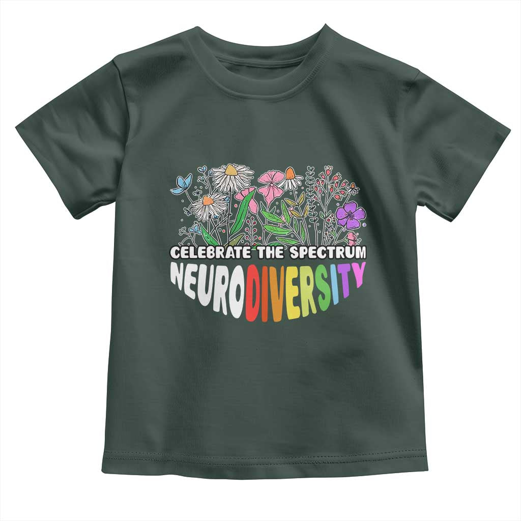 Celebrate The Spectrum Neurodiversity Toddler T Shirt Flower Autism Awareness ASD ADHD TS11 Dark Forest Green Print Your Wear