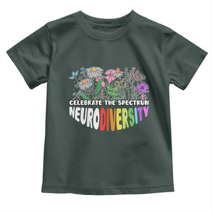 Celebrate The Spectrum Neurodiversity Toddler T Shirt Flower Autism Awareness ASD ADHD TS11 Dark Forest Green Print Your Wear