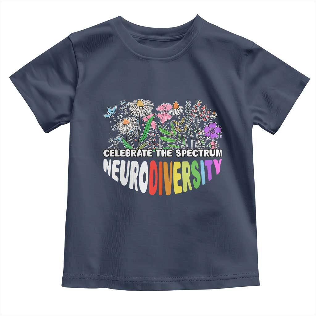 Celebrate The Spectrum Neurodiversity Toddler T Shirt Flower Autism Awareness ASD ADHD TS11 Navy Print Your Wear