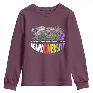 Celebrate The Spectrum Neurodiversity Youth Sweatshirt Flower Autism Awareness ASD ADHD TS11 Maroon Print Your Wear