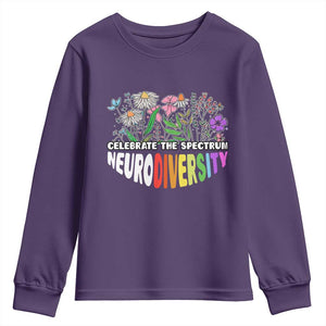 Celebrate The Spectrum Neurodiversity Youth Sweatshirt Flower Autism Awareness ASD ADHD TS11 Purple Print Your Wear