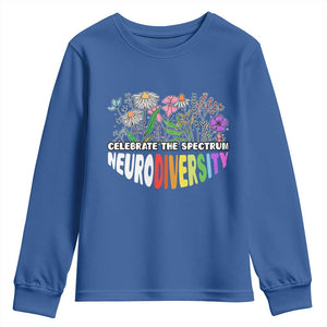 Celebrate The Spectrum Neurodiversity Youth Sweatshirt Flower Autism Awareness ASD ADHD TS11 Royal Blue Print Your Wear