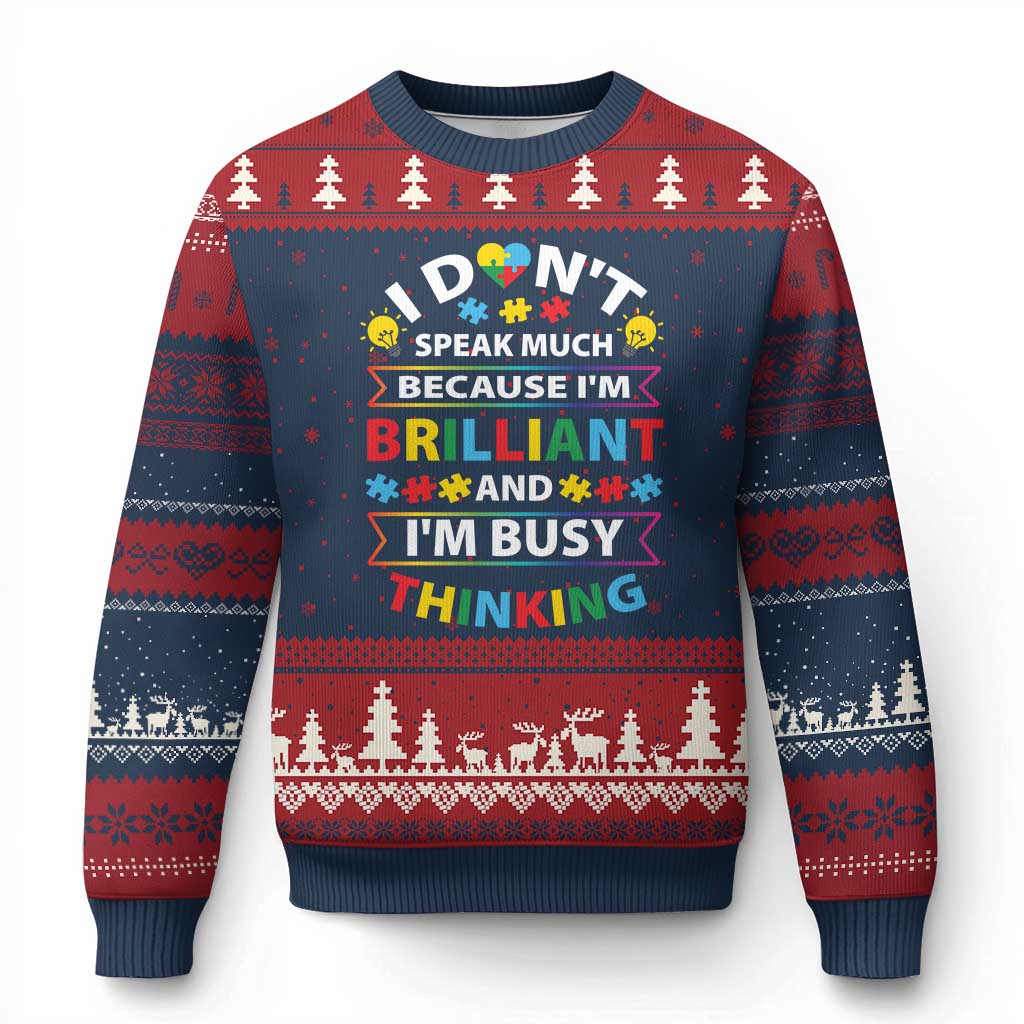 I Don't Speak Much Because I'm Brilliant And I'm Busy Thinking Ugly Christmas Sweater Autism Awareness Puzzle TS11 Navy Red Print Your Wear