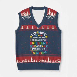 I Don't Speak Much Because I'm Brilliant And I'm Busy Thinking V-Neck Knit Sweater Vest Autism Awareness Puzzle TS11 Navy Red Print Your Wear