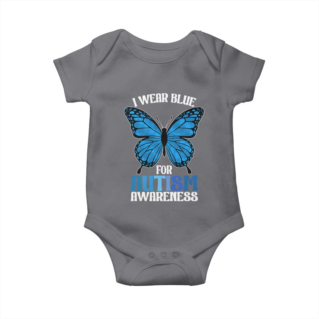 I Wear Blue For Autism Awareness Baby Onesie Blue Butterfly Puzzle Pieces TS11 Charcoal Print Your Wear