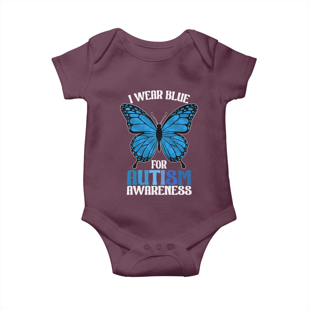 I Wear Blue For Autism Awareness Baby Onesie Blue Butterfly Puzzle Pieces TS11 Maroon Print Your Wear