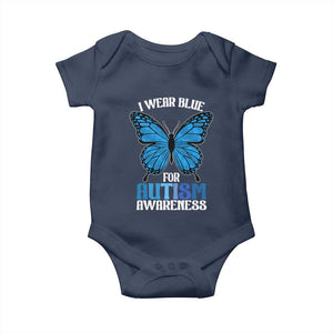 I Wear Blue For Autism Awareness Baby Onesie Blue Butterfly Puzzle Pieces TS11 Navy Print Your Wear