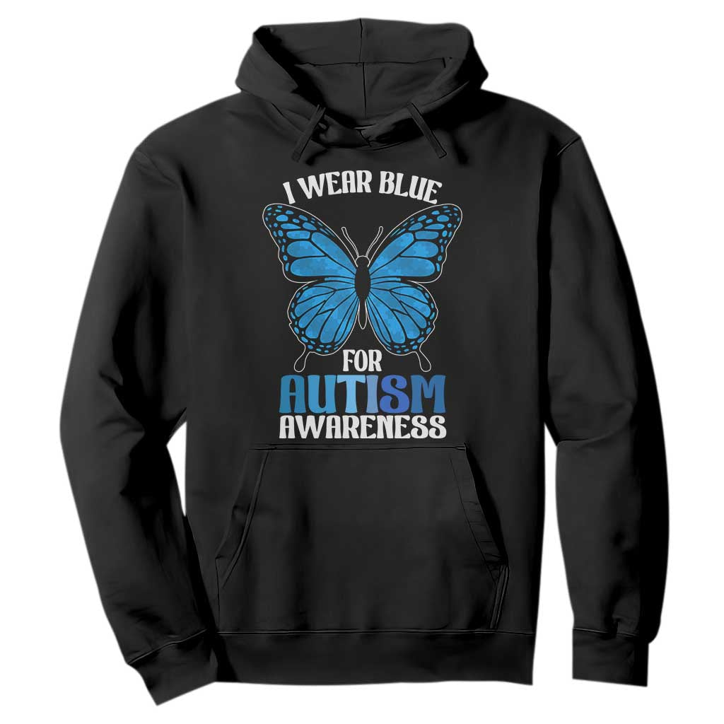 I Wear Blue For Autism Awareness Hoodie Blue Butterfly Puzzle Pieces TS11 Black Print Your Wear