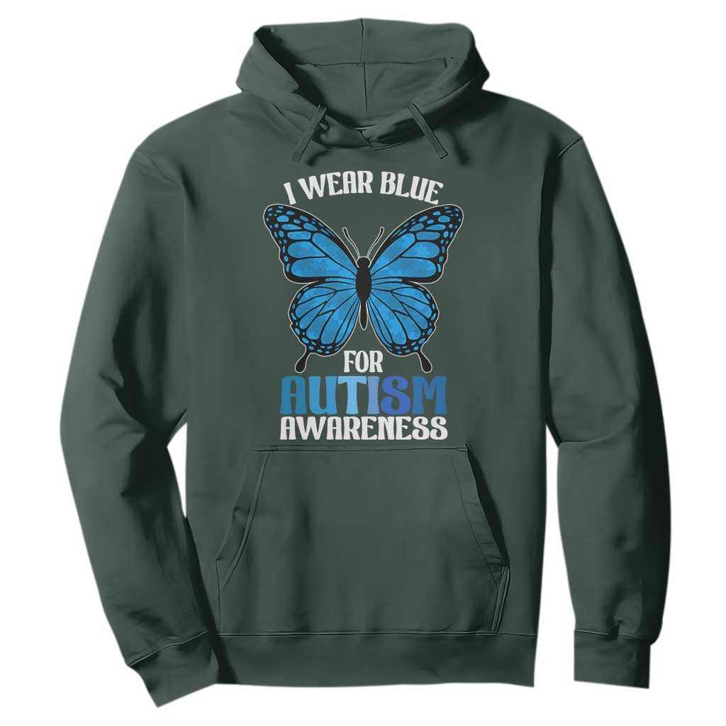I Wear Blue For Autism Awareness Hoodie Blue Butterfly Puzzle Pieces TS11 Dark Forest Green Print Your Wear