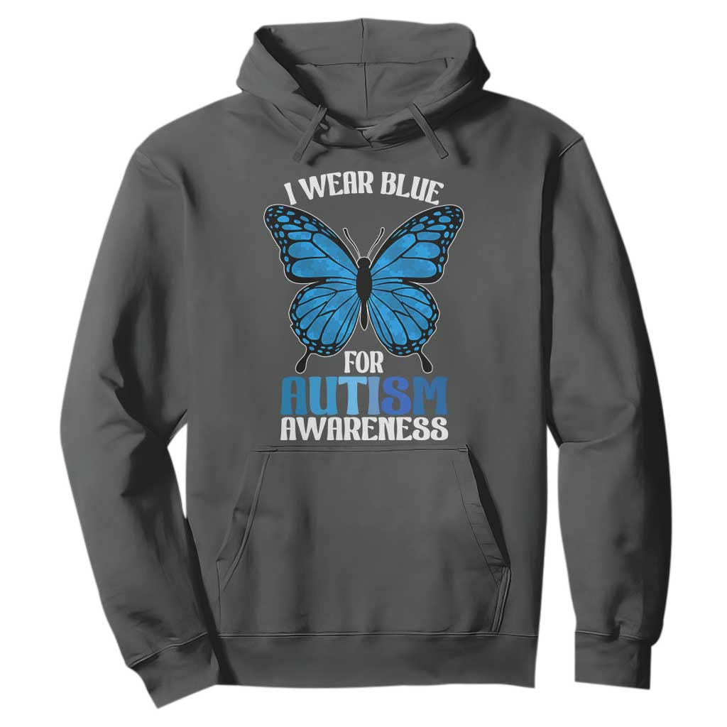 I Wear Blue For Autism Awareness Hoodie Blue Butterfly Puzzle Pieces TS11 Dark Heather Print Your Wear