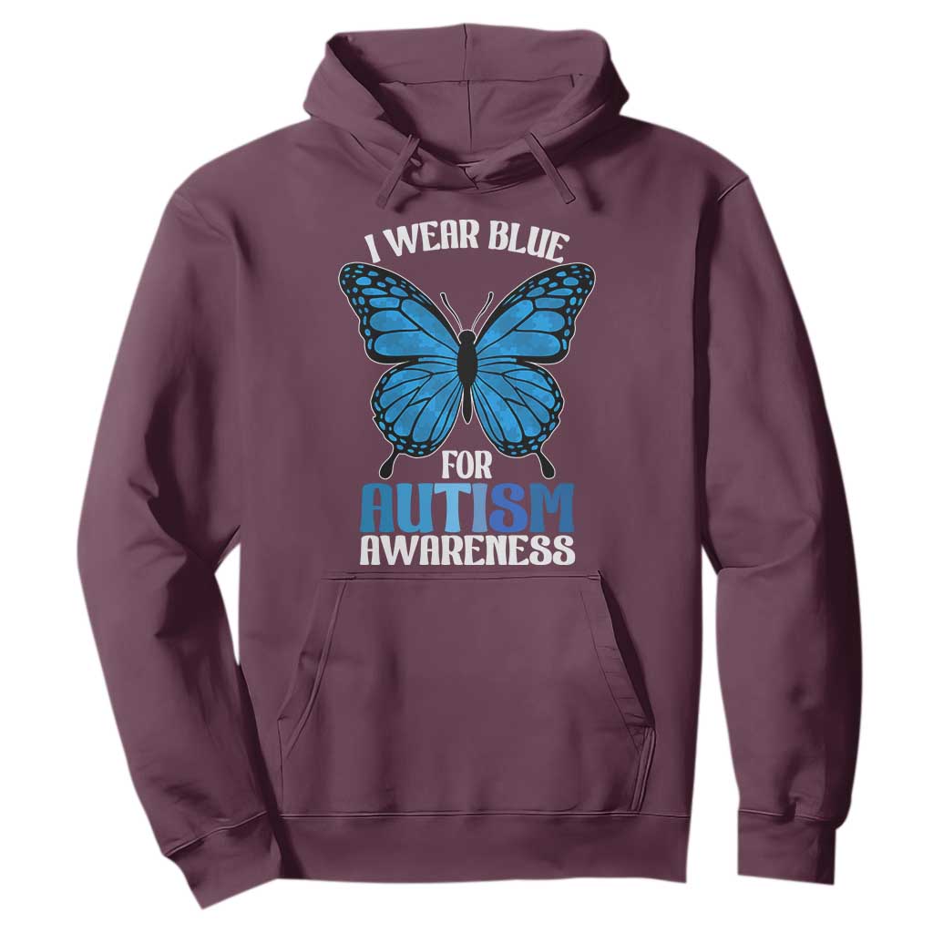 I Wear Blue For Autism Awareness Hoodie Blue Butterfly Puzzle Pieces TS11 Maroon Print Your Wear