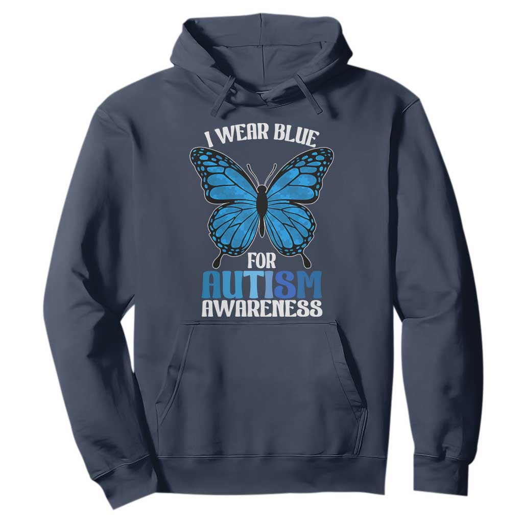 I Wear Blue For Autism Awareness Hoodie Blue Butterfly Puzzle Pieces TS11 Navy Print Your Wear