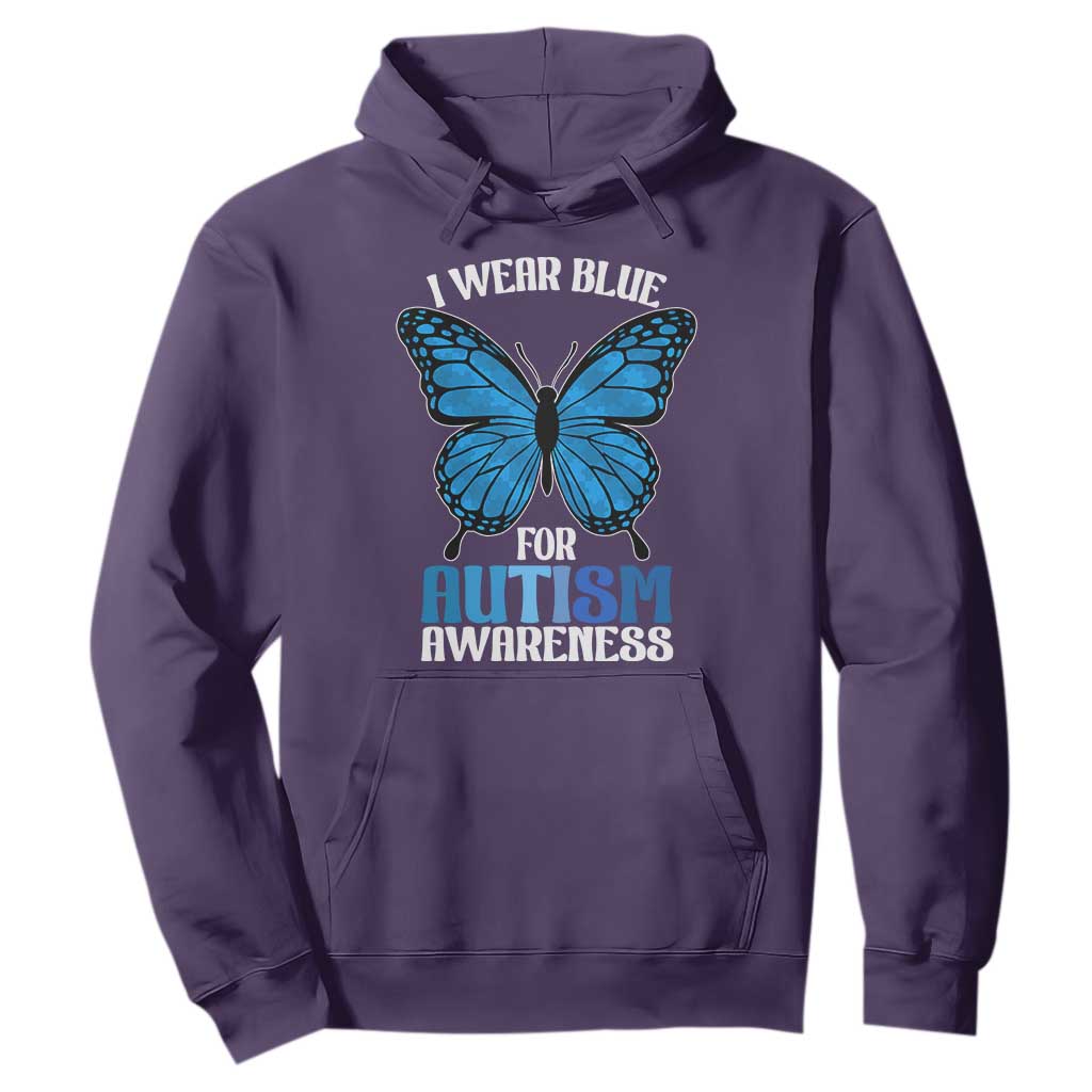 I Wear Blue For Autism Awareness Hoodie Blue Butterfly Puzzle Pieces TS11 Purple Print Your Wear