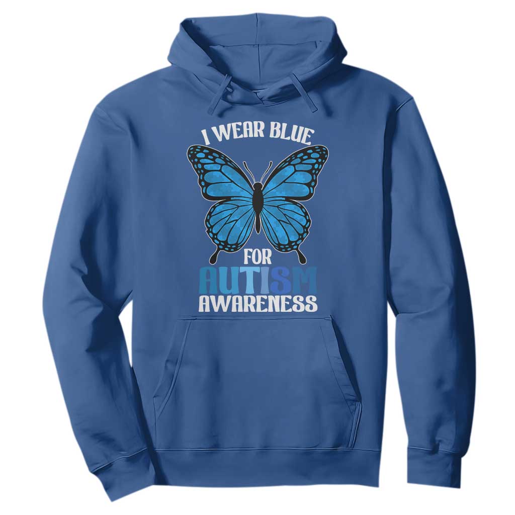 I Wear Blue For Autism Awareness Hoodie Blue Butterfly Puzzle Pieces TS11 Royal Blue Print Your Wear