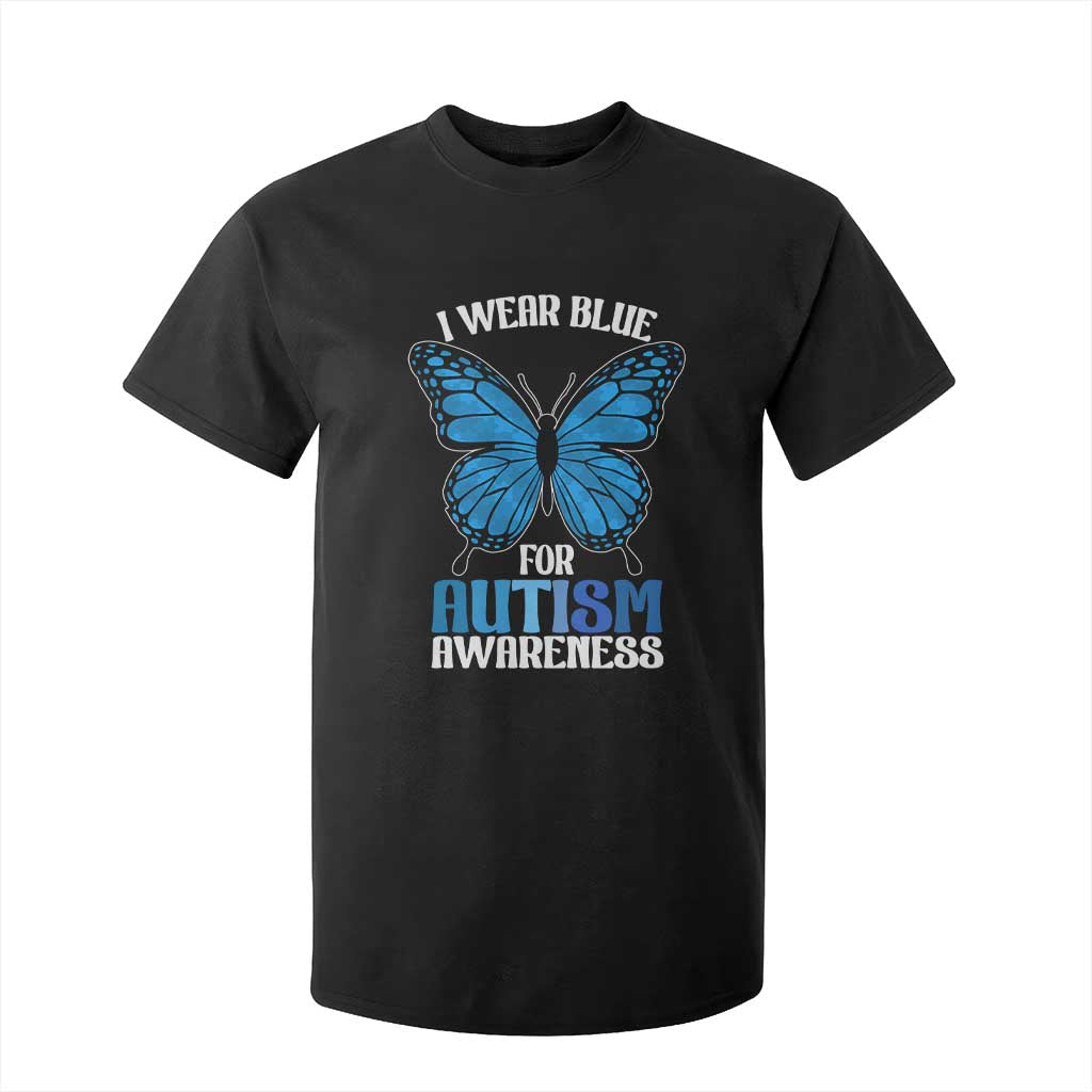 I Wear Blue For Autism Awareness T Shirt For Kid Blue Butterfly Puzzle Pieces TS11 Black Print Your Wear