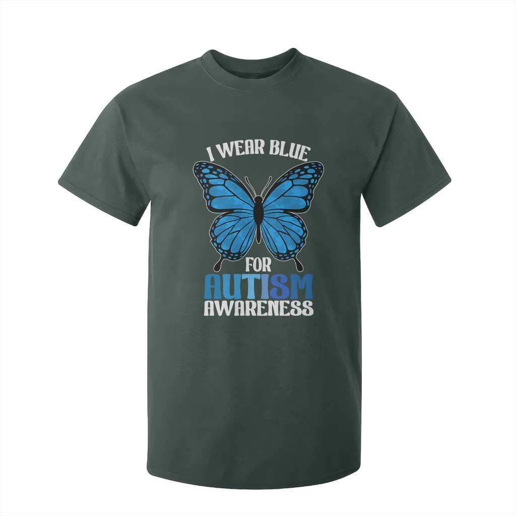 I Wear Blue For Autism Awareness T Shirt For Kid Blue Butterfly Puzzle Pieces TS11 Dark Forest Green Print Your Wear