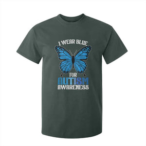 I Wear Blue For Autism Awareness T Shirt For Kid Blue Butterfly Puzzle Pieces TS11 Dark Forest Green Print Your Wear