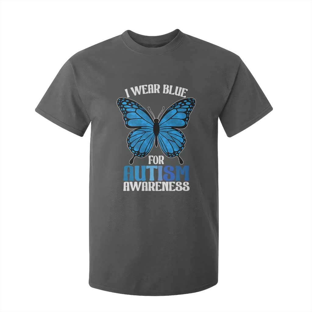 I Wear Blue For Autism Awareness T Shirt For Kid Blue Butterfly Puzzle Pieces TS11 Dark Heather Print Your Wear