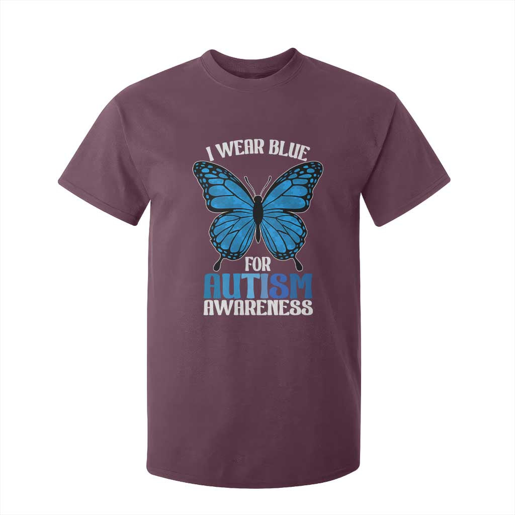 I Wear Blue For Autism Awareness T Shirt For Kid Blue Butterfly Puzzle Pieces TS11 Maroon Print Your Wear