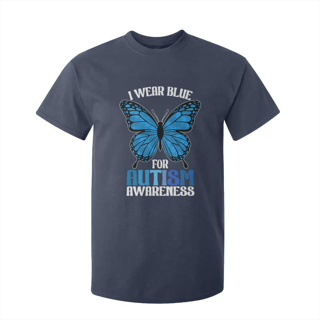 I Wear Blue For Autism Awareness T Shirt For Kid Blue Butterfly Puzzle Pieces TS11 Navy Print Your Wear