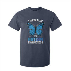 I Wear Blue For Autism Awareness T Shirt For Kid Blue Butterfly Puzzle Pieces TS11 Navy Print Your Wear