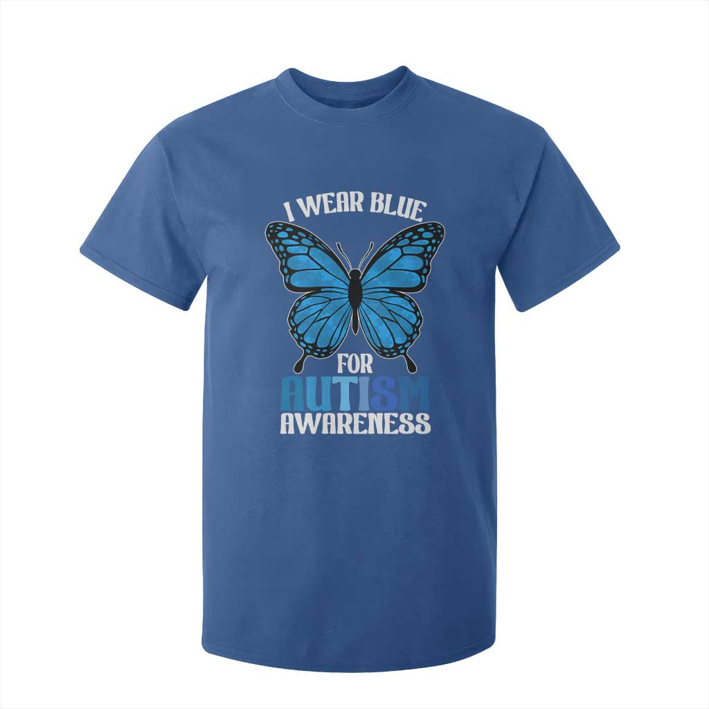 I Wear Blue For Autism Awareness T Shirt For Kid Blue Butterfly Puzzle Pieces TS11 Royal Blue Print Your Wear