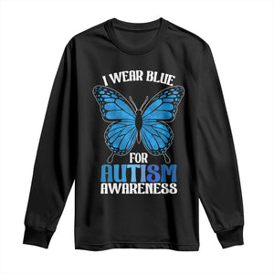 I Wear Blue For Autism Awareness Long Sleeve Shirt Blue Butterfly Puzzle Pieces TS11 Black Print Your Wear