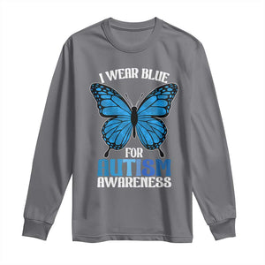 I Wear Blue For Autism Awareness Long Sleeve Shirt Blue Butterfly Puzzle Pieces TS11 Charcoal Print Your Wear