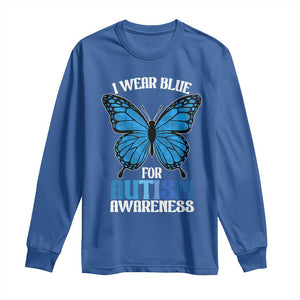 I Wear Blue For Autism Awareness Long Sleeve Shirt Blue Butterfly Puzzle Pieces TS11 Royal Blue Print Your Wear