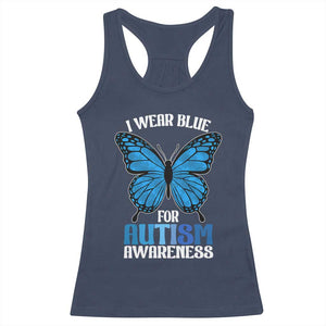 I Wear Blue For Autism Awareness Racerback Tank Top Blue Butterfly Puzzle Pieces TS11 Navy Print Your Wear
