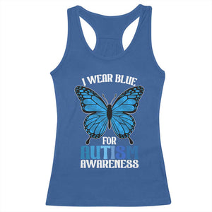 I Wear Blue For Autism Awareness Racerback Tank Top Blue Butterfly Puzzle Pieces TS11 Royal Blue Print Your Wear