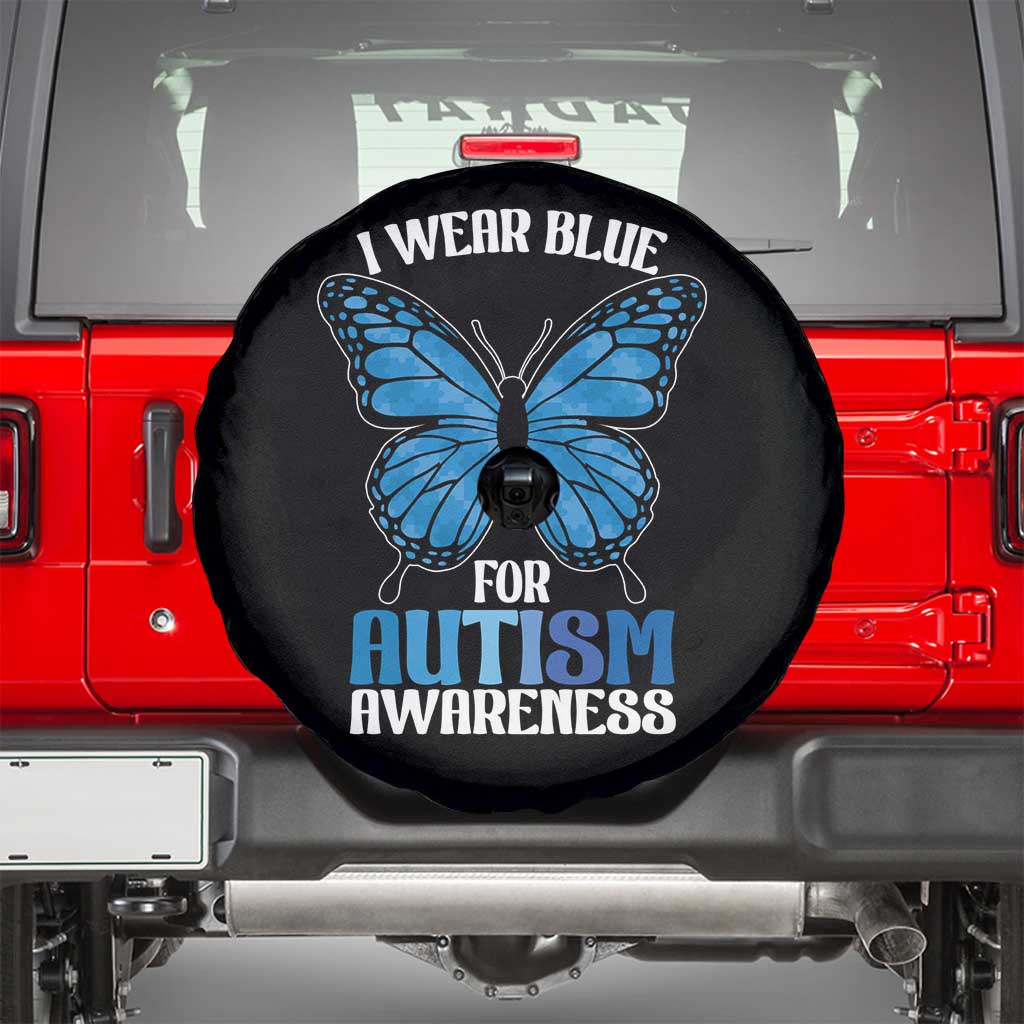 I Wear Blue For Autism Awareness Spare Tire Cover Blue Butterfly Puzzle Pieces TS11 Black Print Your Wear