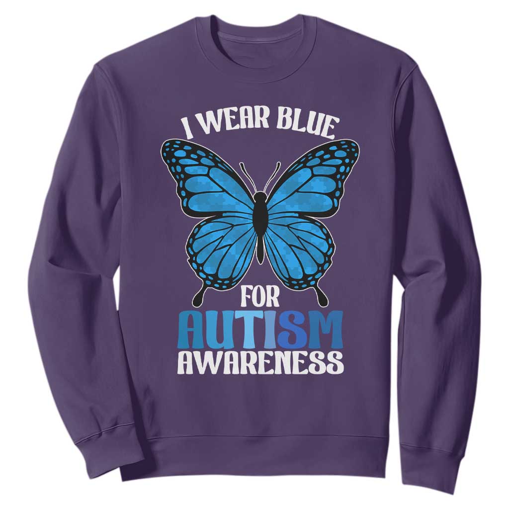 I Wear Blue For Autism Awareness Sweatshirt Blue Butterfly Puzzle Pieces TS11 Purple Print Your Wear