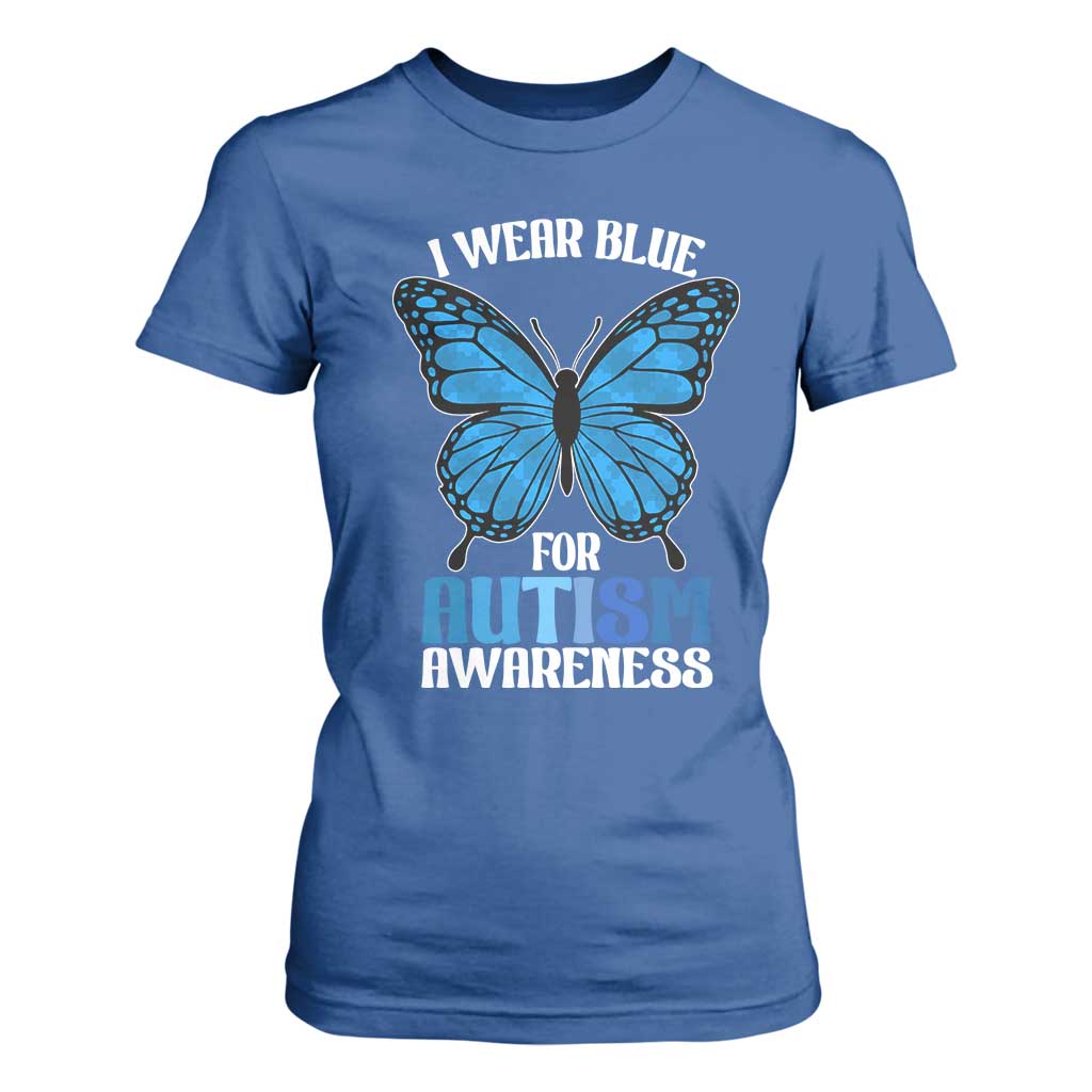 I Wear Blue For Autism Awareness T Shirt For Women Blue Butterfly Puzzle Pieces TS11 Royal Blue Print Your Wear