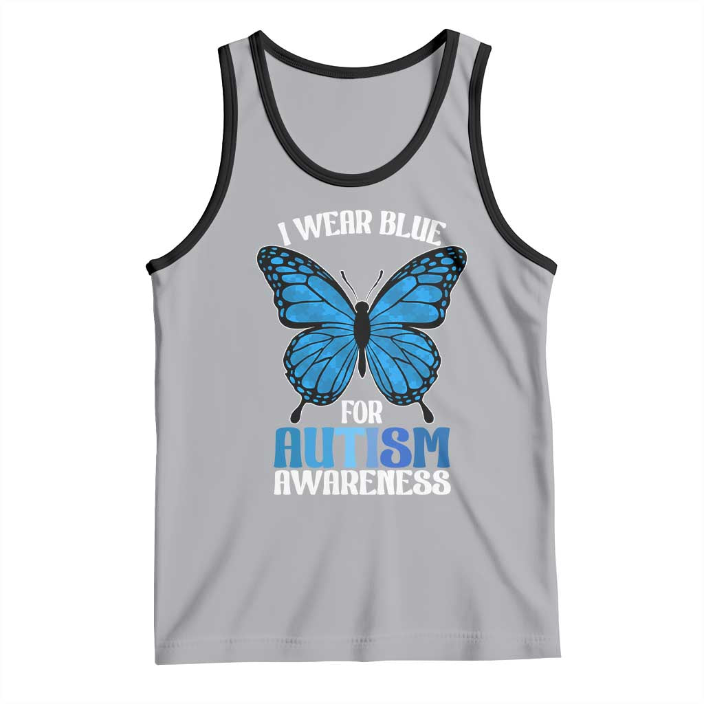 I Wear Blue For Autism Awareness Tank Top Blue Butterfly Puzzle Pieces TS11 Athletic Heather Black Print Your Wear